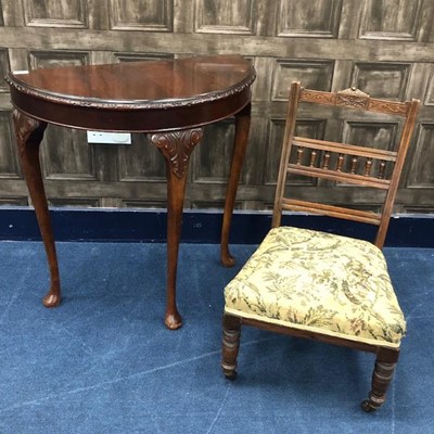 Lot 331 - A MAHOGANY D SHAPED HALL TABLE, MODERN MIRROR AND A SINGLE CHAIR