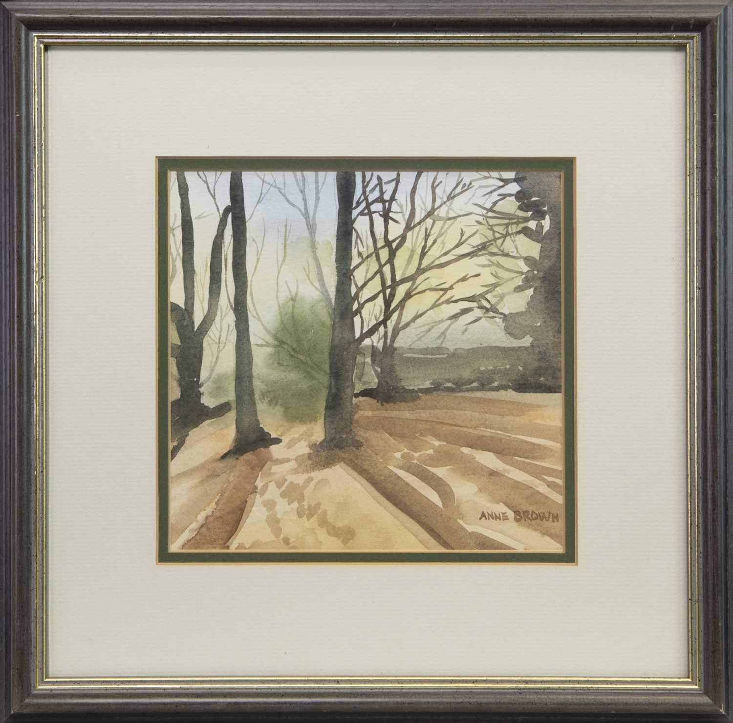 Lot 411 - WOODLAND SCENE I, A WATERCOLOUR BY ANNE BROWN