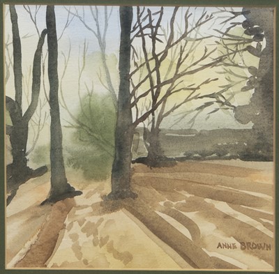 Lot 411 - WOODLAND SCENE I, A WATERCOLOUR BY ANNE BROWN