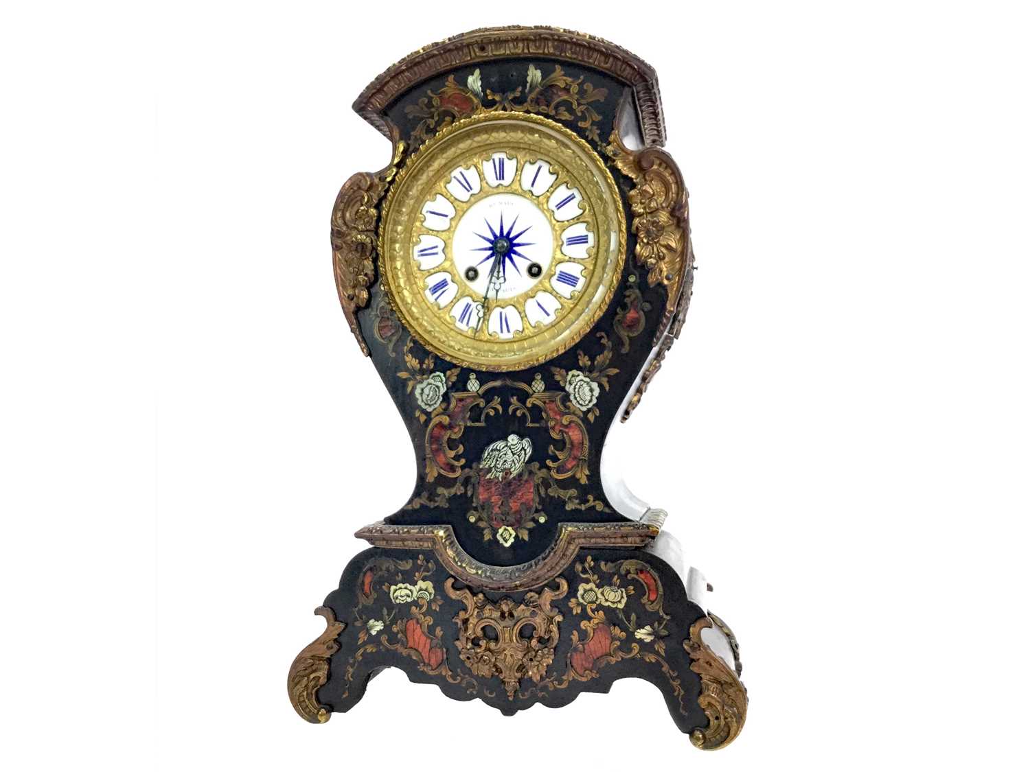 Lot 1169 - A LATE VICTORIAN BOULLE MANTEL CLOCK
