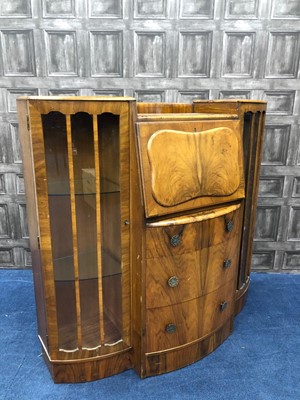 Lot 391 - A 1930'S WALNUT SECRETAIRE DISPLAY CABINET