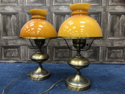 Lot 398 - A PAIR OF SATIN BRASS ELECTRIC TABLE LAMPS