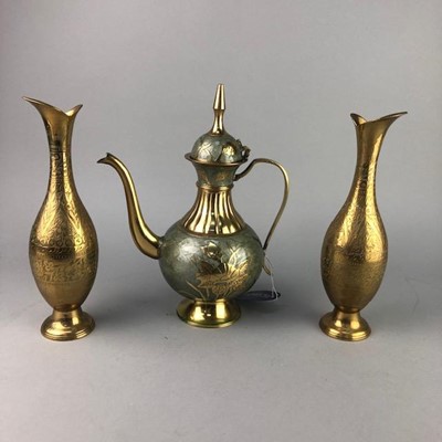 Lot 418 - A BRASS WATER JUG AND OTHER BRASS WARES