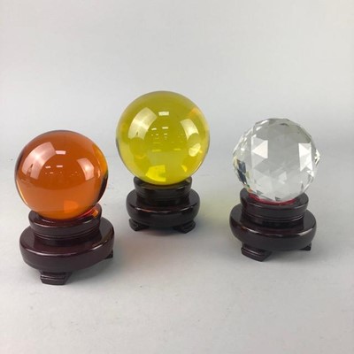 Lot 423 - A LOT OF CRYSTAL AND COLOURED GLASS PAPERWEIGHTS