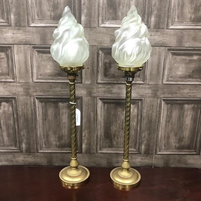 Lot 412 - A PAIR OF ELECTRIC BRASS TABLE LAMPS