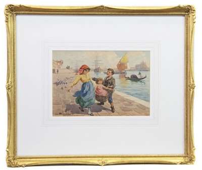 Lot 413 - BY THE HARBOUR, A CONTINENTAL WATERCOLOUR