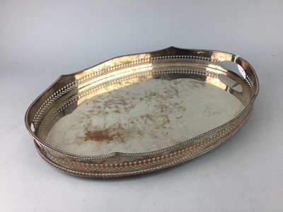 Lot 301 - A PLATED OVAL TEA TRAY AND OTHER PLATE