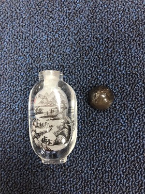 Lot 90 - A CHINESE BOTTLE, A SNUFF BOTTLE, RICE BOWLS AND A CARD CASE