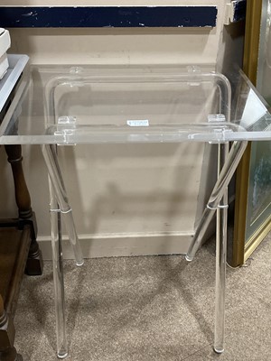 Lot 313 - A PAIR OF CLEAR PLASTIC FOLDING OCCASIONAL TABLES