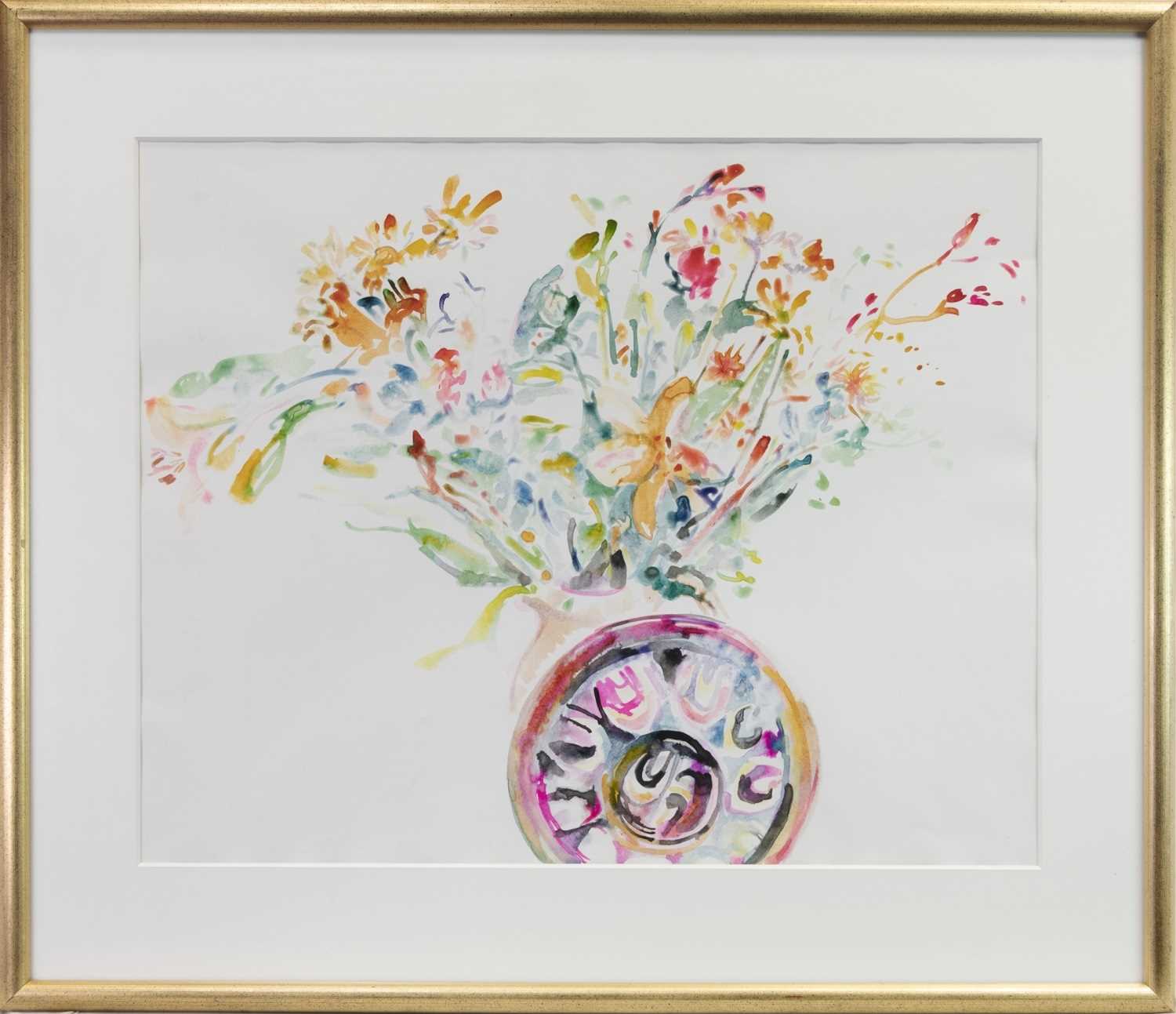 Lot 578 - FLORAL STILL LIFE, A WATERCOLOUR BY CAROL MOORE