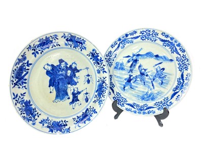 Lot 742 - A 19TH CENTURY CHINESE BLUE AND WHITE PLATE AND TWO OTHER PLATES