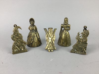 Lot 318 - A LOT OF TWO VICTORIAN BRASS TABLE BELLS ALONG WITH PEWTER TANKARDS