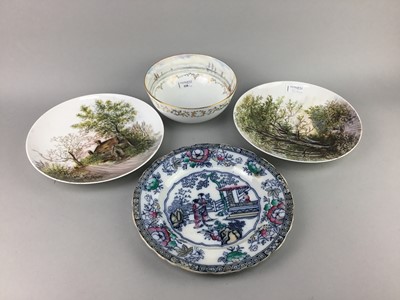 Lot 320 - A ROYAL CROWN DERBY HAND PAINTED BOWL ALONG WITH PLATES AND SERVING DISHES