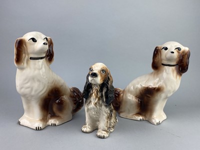 Lot 388 - A PAIR OF WALLY DOGS, TWO WALL MASKS AND A CERAMIC SPANIEL