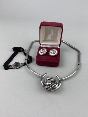 Lot 449 - A PAIR OF SILVER AND ENAMEL CUFFLINKS ALONG WITH A BRACELET AND SQUADRA NECKLACE