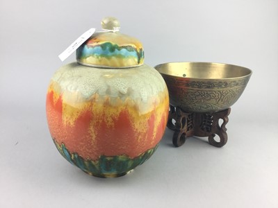 Lot 455 - A CHINESE BRASS BOWL ALONG WITH A JAR AND COVER