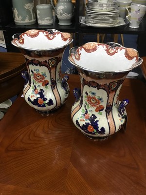 Lot 463 - A PAIR OF LOSOL WARE IMARI VASES