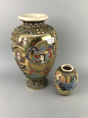 Lot 473 - A JAPANESE SATSUMA VASE AND ANOTHER SMALLER VASE