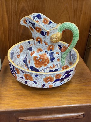 Lot 475 - A 20TH CENTURY IRONSTONE EWER AND BASIN AND OTHER CERAMICS