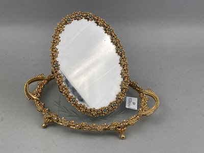 Lot 65 - A TURQUOISE AND SEED PEARL SET DRESSING TABLE MIRROR
