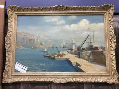 Lot 47 - THE BOAT YARD, A 20TH CENTURY OIL BY CONTINENTAL SCHOOL