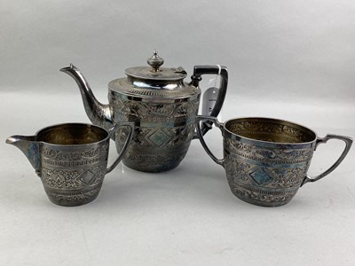 Lot 43 - MILITARY INTEREST - A VICTORIAN SILVER PLATED THREE PIECE TEA SERVICE