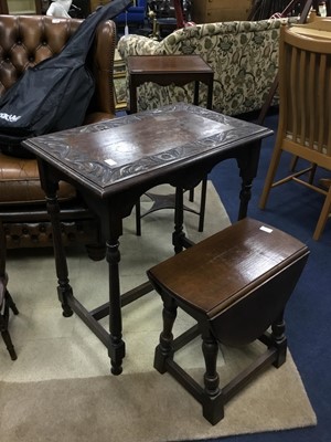 Lot 141 - A CARVED OAK OCCASIONAL TABLE AND ANOTHER TABLE