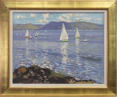 Lot 593 - YACHTS ON THE FIRTH OF CLYDE, AN OIL BY ALEXANDER MILLIGAN GALT