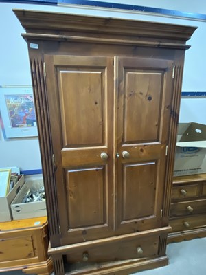 Lot 139 - A PINE WARDROBE, CHEST AND BLANKET CHEST