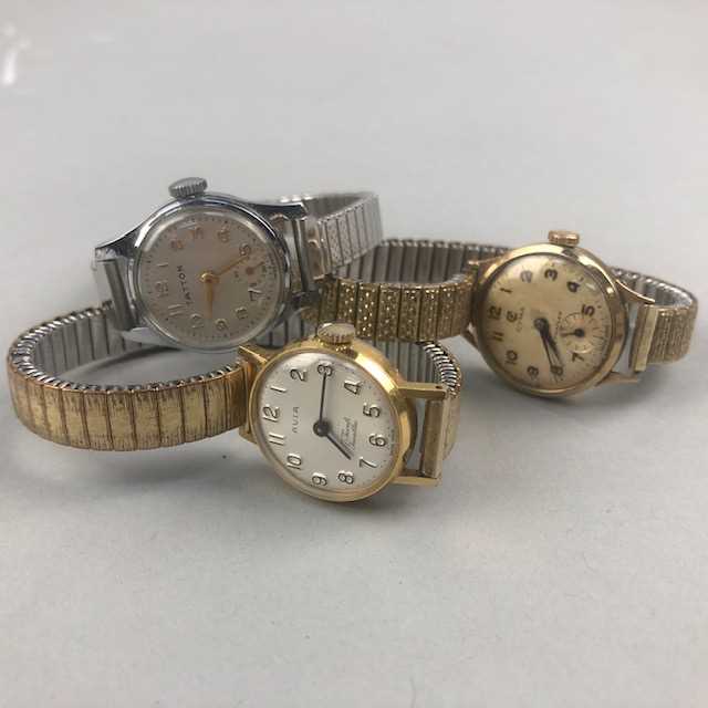 Lot 4 - A LADY’S NINE CARAT GOLD WRISTLET WATCH BY CYMA AND TWO OTHER WATCHES