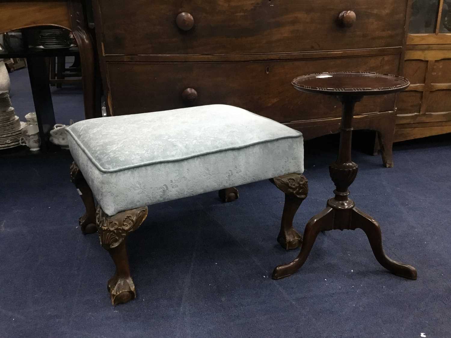 Lot 153 - A MAHOGANY DRESSING STOOL AND A WINE TABLE