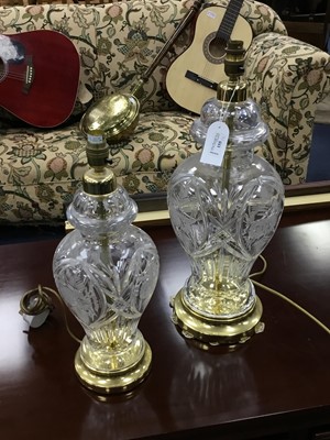 Lot 155 - A LOT OF TWO FRENCH CRYSTAL BALUSTER LAMPS