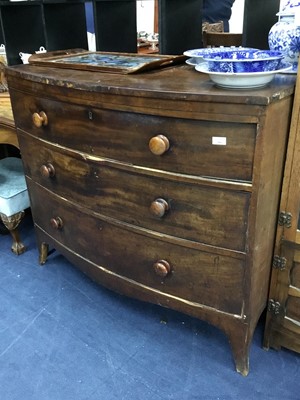 Lot 247 - AN EARLY 20TH CENTURY OAK SIDEBOARD AND A MAHOGANY BOW FRONTED CHEST OF THREE DRAWERS