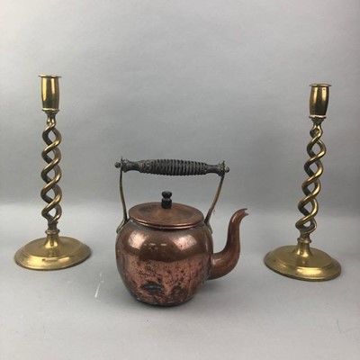 Lot 112 - A PAIR OF BRASS CANDLESTICKS AND OTHER ITEMS