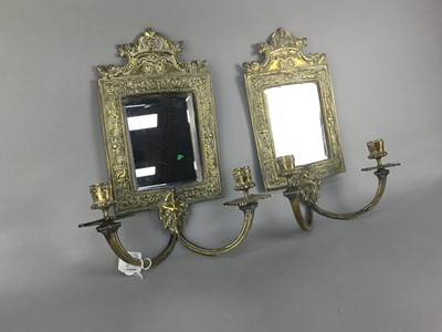 Lot 118 - A PAIR OF 19TH CENTURY BRASS WALL CANDLE SCONCES