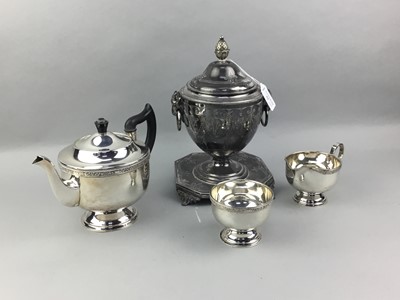 Lot 91 - A VICTORIAN SILVER PLATE URN SHAPED LIDDED JAR AND OTHER SILVER PLATE