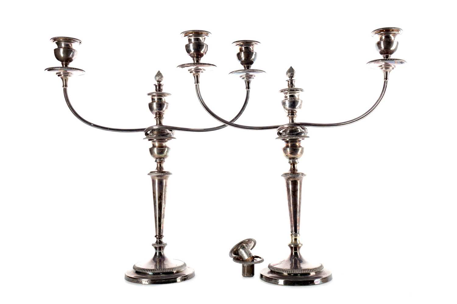 Lot 485 - A PAIR OF 19TH CENTURY SILVER PLATED CANDELABRA