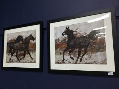 Lot 127 - A PAIR OF PRINTS, TWO OTHERS AND A FRAMED TAPESTRY