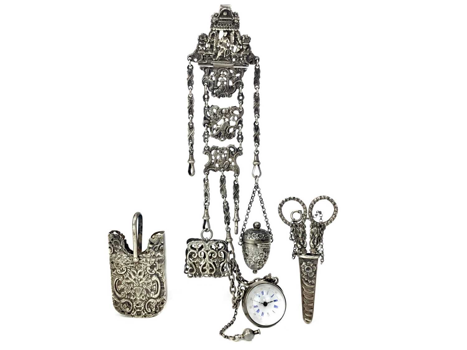 Lot 478 - A VICTORIAN SILVER CHATELAINE