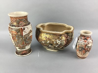 Lot 250 - A JAPANESE SATSUMA PLANTER AND TWO VASES