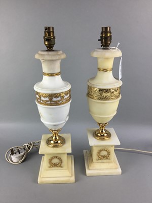 Lot 253 - A PAIR OF ALABASTER AND GILT URN SHAPED TABLE LAMPS