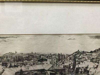 Lot 18 - VILLAGE SCENE FROM HILLTOP, AN ETCHING BY IAN FLEMING
