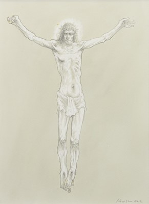 Lot 520 - THE CRUCIFIXION, A MIXED MEDIA BY PETER HOWSON