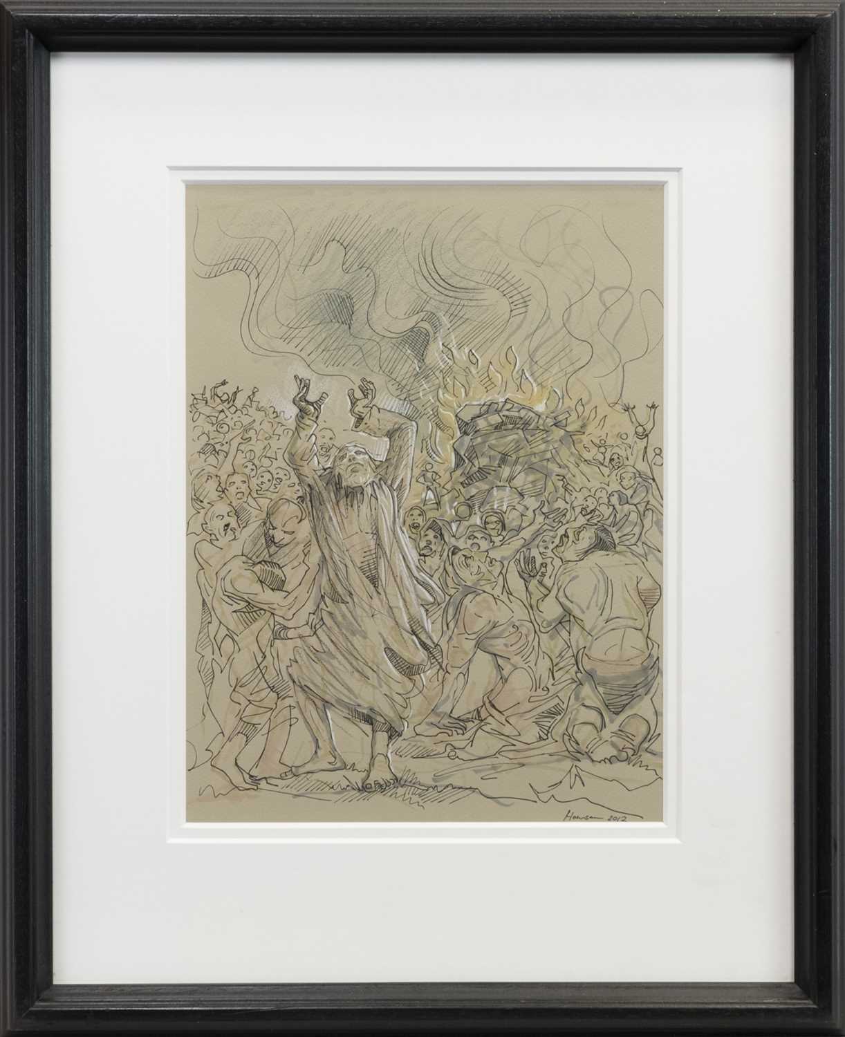 Lot 522 - MOSES AND THE BURNING BUSH, A MIXED MEDIA BY PETER HOWSON