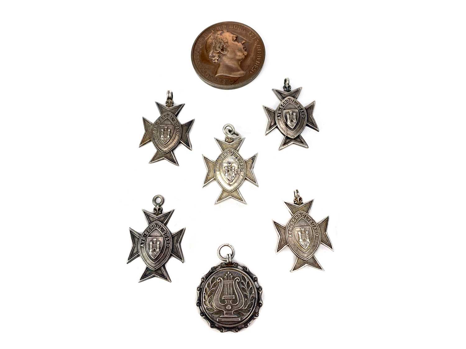 Lot 1618 - A LOT OF SIX SILVER AND A BRONZE MEDAL