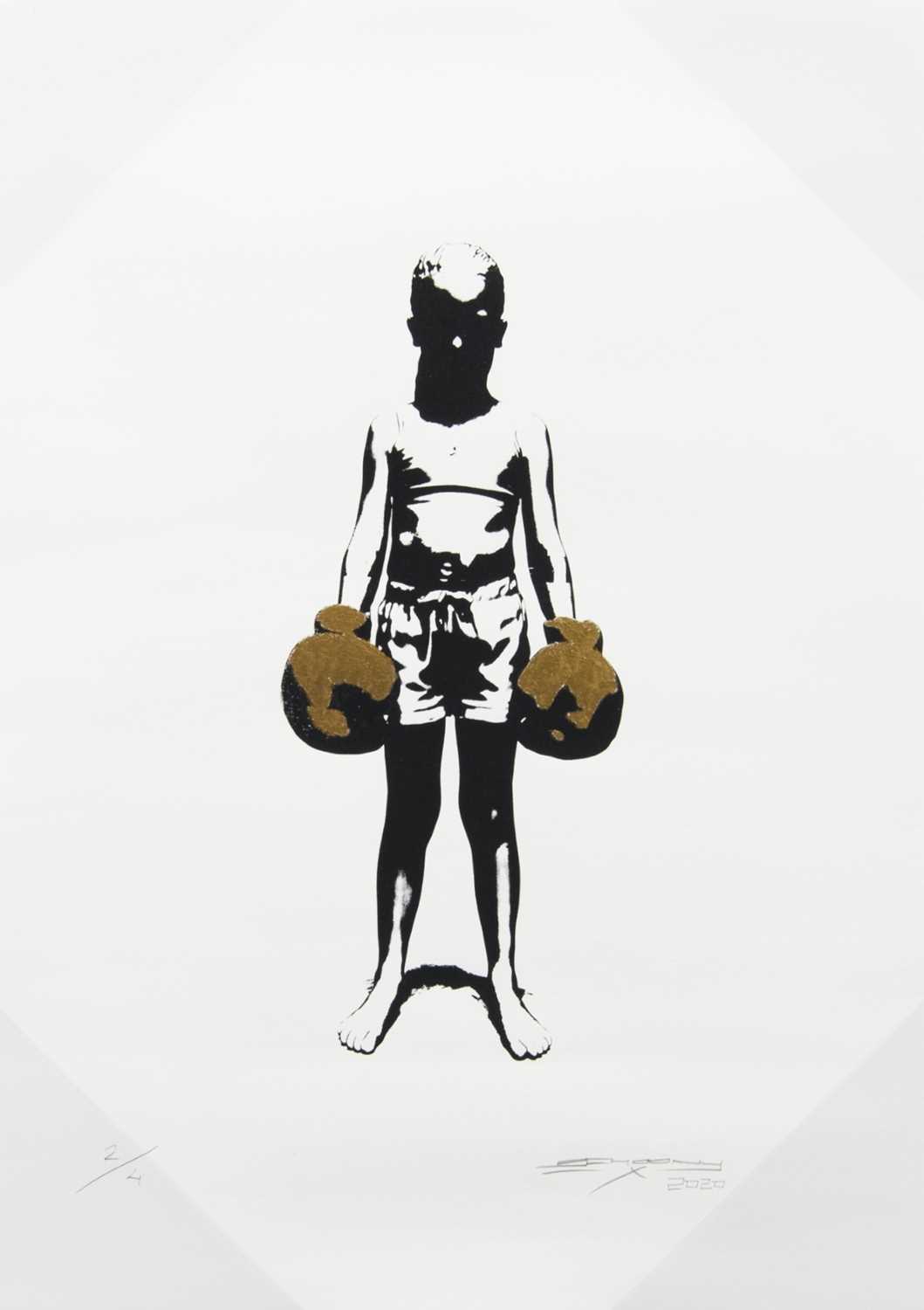 Lot 684 - BRUISER GOLD GLOVES, A SCREENPRINT BY SCHOONY