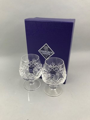 Lot 321 - A SET OF BOXED EDINBURGH CRYSTAL BRANDY GLASSES AND A DECANTER