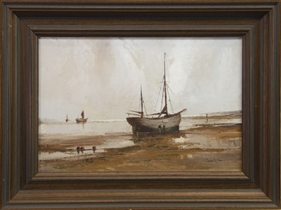 Lot 436 - BEACHED BOAT, AN OIL BY JACK R MOULD