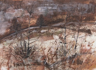 Lot 717 - AUTUMNAL LANDSCAPE, A MIXED MEDIA BY MELVILLE BROTHERSON