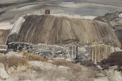 Lot 437 - THATCHED DWELLING, A MIXED MEDIA BY WILLIAM EWING MCWHIRTER